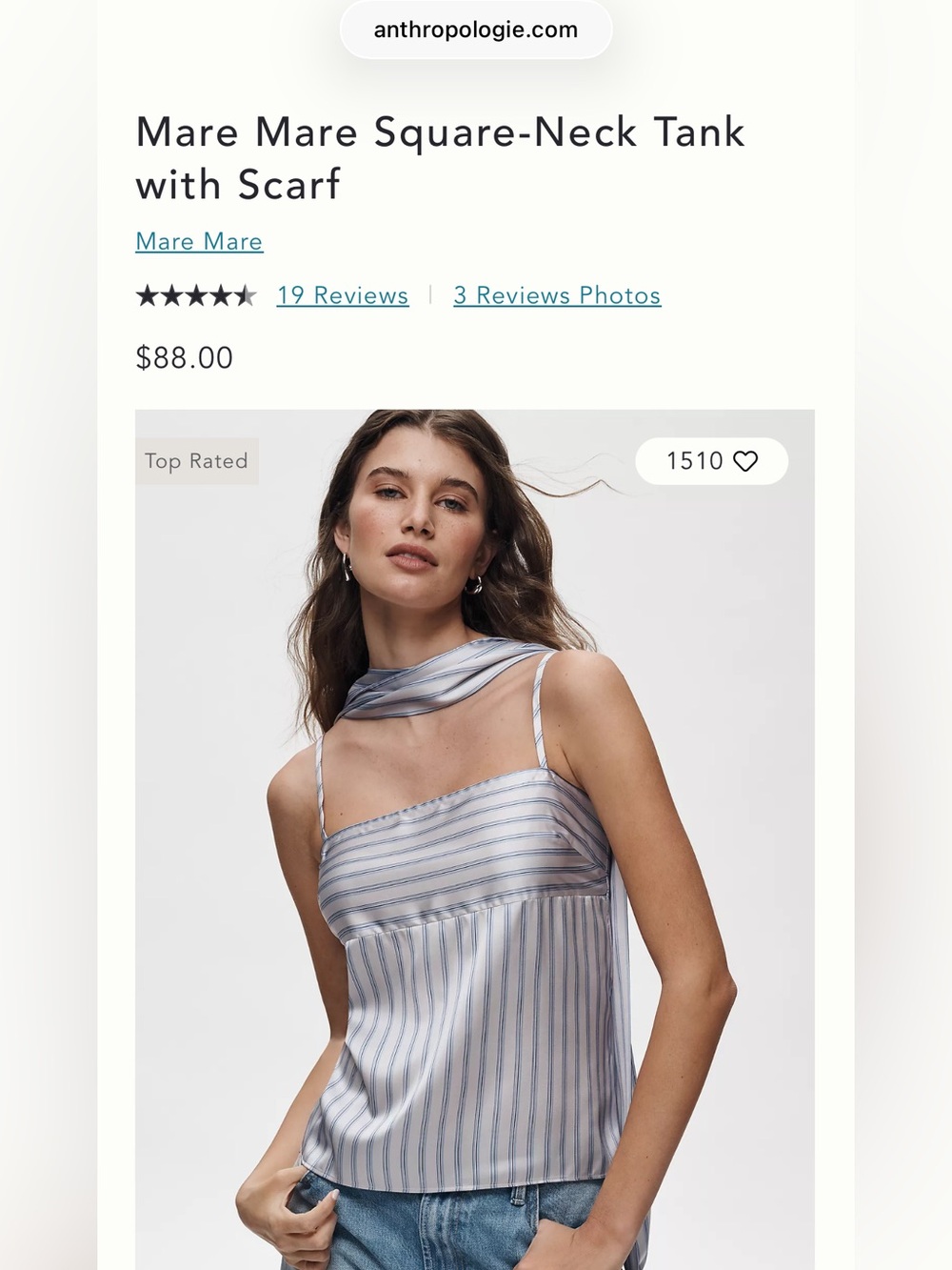 Anthropologie Mare-Mare Square-Neck Tank with Scarf — Light Blue Stripe